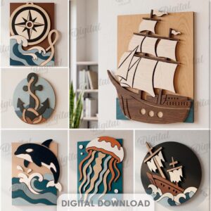 10 Ocean Layered Wall Art SVG Bundle